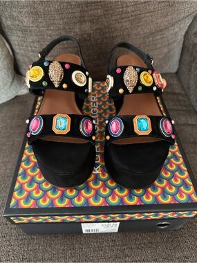 Kurt Geiger Black Velvet Jeweled Platform Sandals
